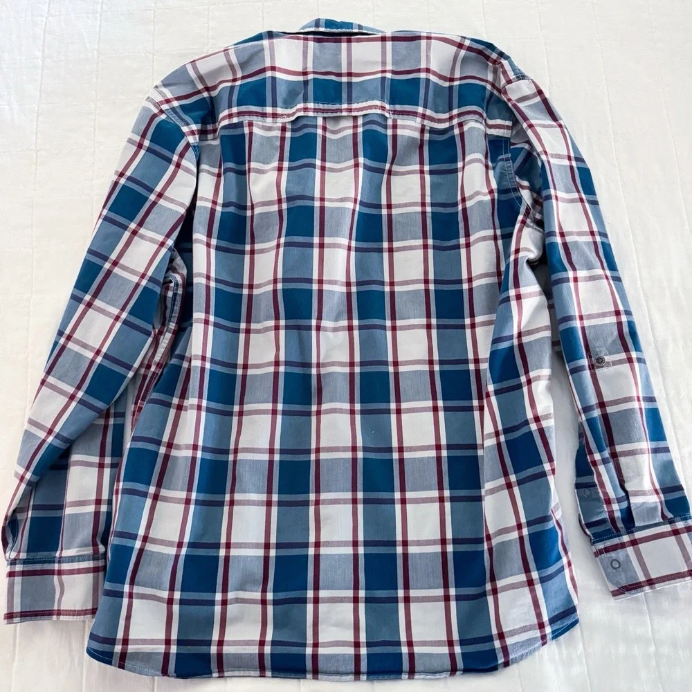 Wrangler Outdoor Long Sleeve Snap Shirt Men's XL Regular Fit Plaid Red Blue Vent